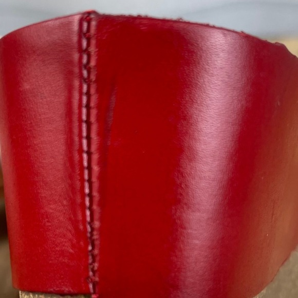 Yokono - Cross Band Leather Wedge Sandals - Red - Made in Spain - Women's 7.5 - Picture 16 of 16